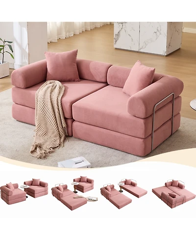 Streamdale Furniture Pink Corduroy Modular Sofa Bed for Apartments