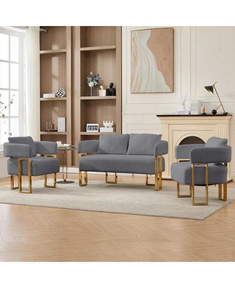 Streamdale Furniture Streamdale Modern Teddy fleece upholstered chair with gold metal legs