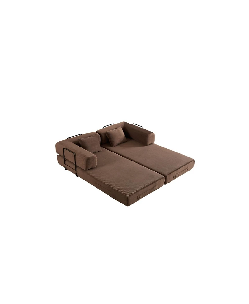 Streamdale Corduroy Convertible Sleeper Sofa Bed with Pillow (Brown)