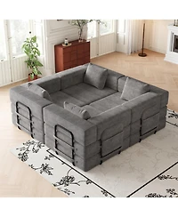 Streamdale Furniture 4-seater folding sofa bed with corduroy fabric, storage pockets & cushions.