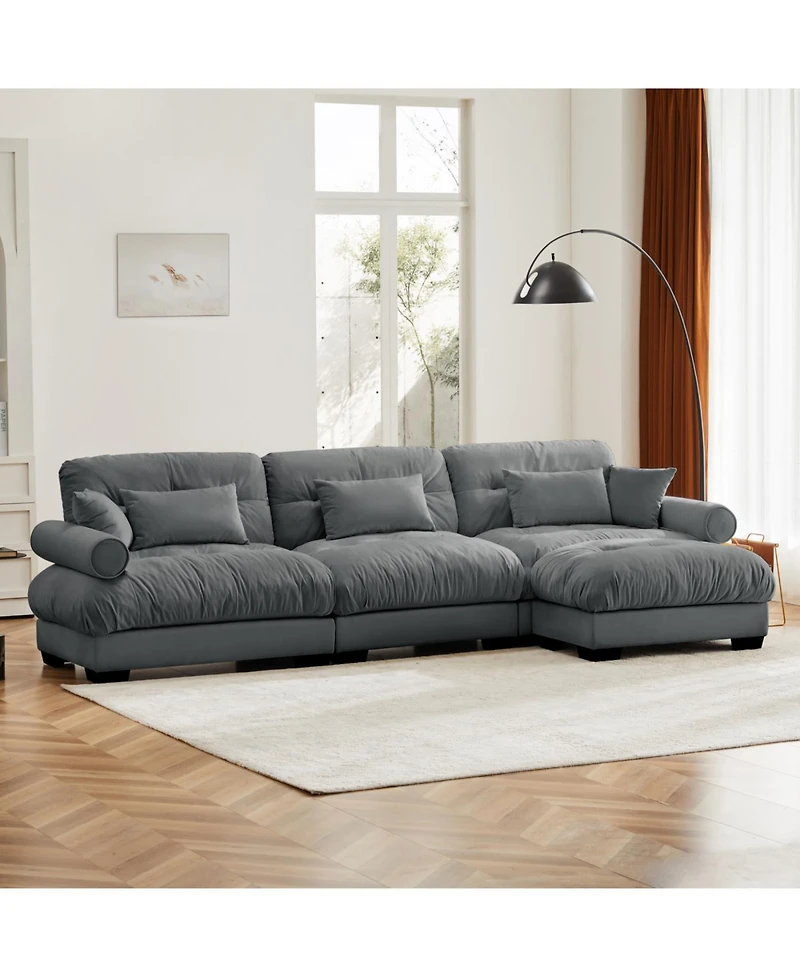 Streamdale Furniture Super Comfort Oversized Modular Velvet Sectional Sofa Couch with Ottoman, Grey