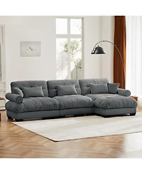 Streamdale Furniture Super Comfort Oversized Modular Velvet Sectional Sofa Couch with Ottoman, Grey