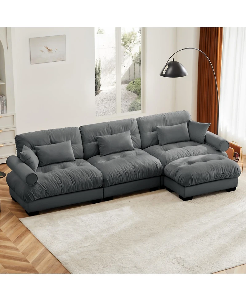 Streamdale Furniture Super Comfort Oversized Modular Velvet Sectional Sofa Couch with Ottoman, Grey