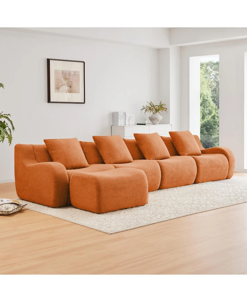Streamdale Furniture L-Shaped 4-Seat Boneless Sofa, Teddy Fabric, No Assembly, Orange