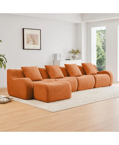 Streamdale Furniture L-Shaped 4-Seat Boneless Sofa, Teddy Fabric, No Assembly, Orange