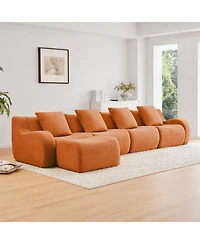 Streamdale Furniture L-Shaped 4-Seat Boneless Sofa, Teddy Fabric, No Assembly, Orange