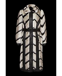 Karen Millen Women's Stripe Faux Fur Belted Long Coat