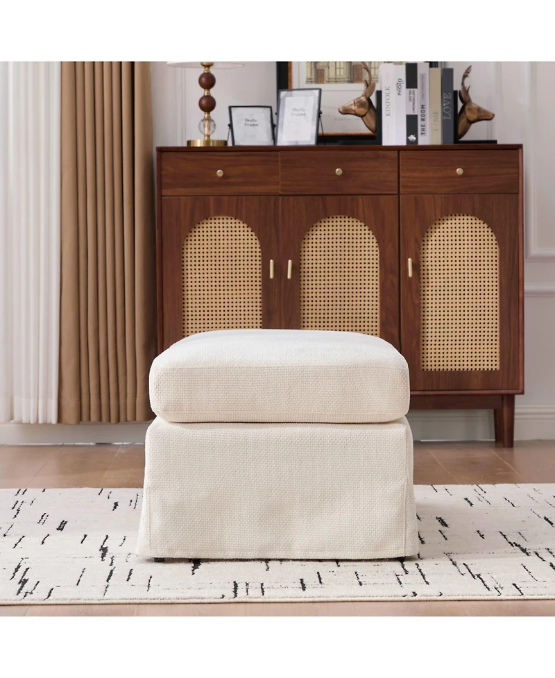 Streamdale Furniture Streamdale Beige Chenille Ottoman with Black Metal Legs