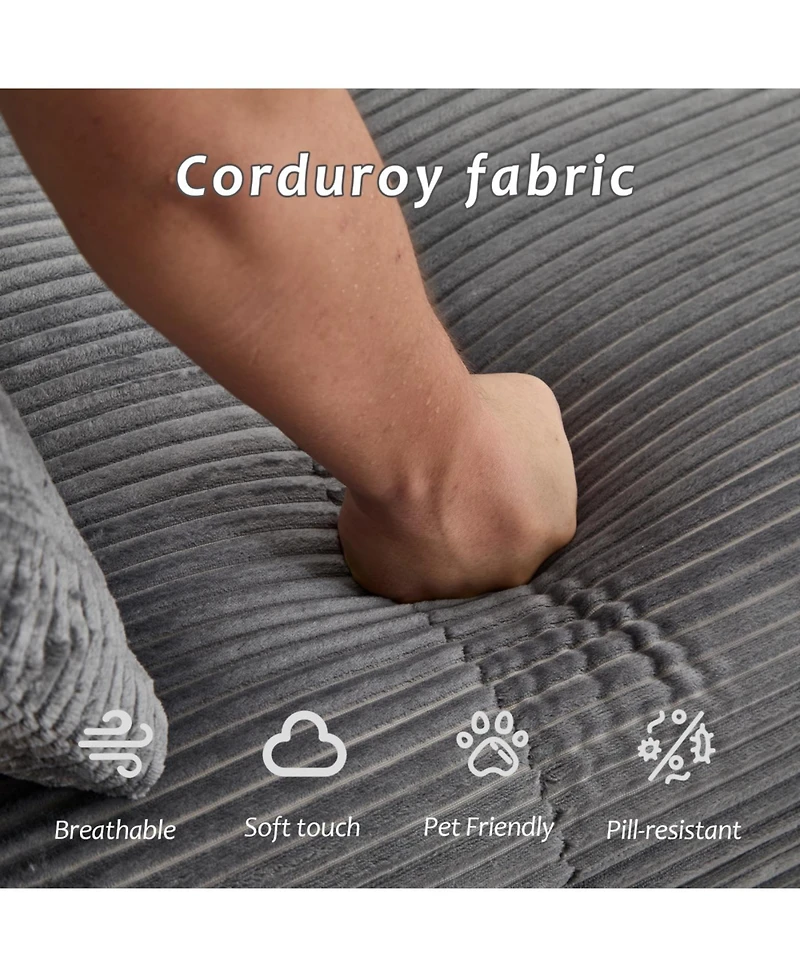 Streamdale Furniture Streamdale Modern Memory Foam Compressed Sofa, Large Sectional Couch, Pet-Friendly, Corduroy, Grey