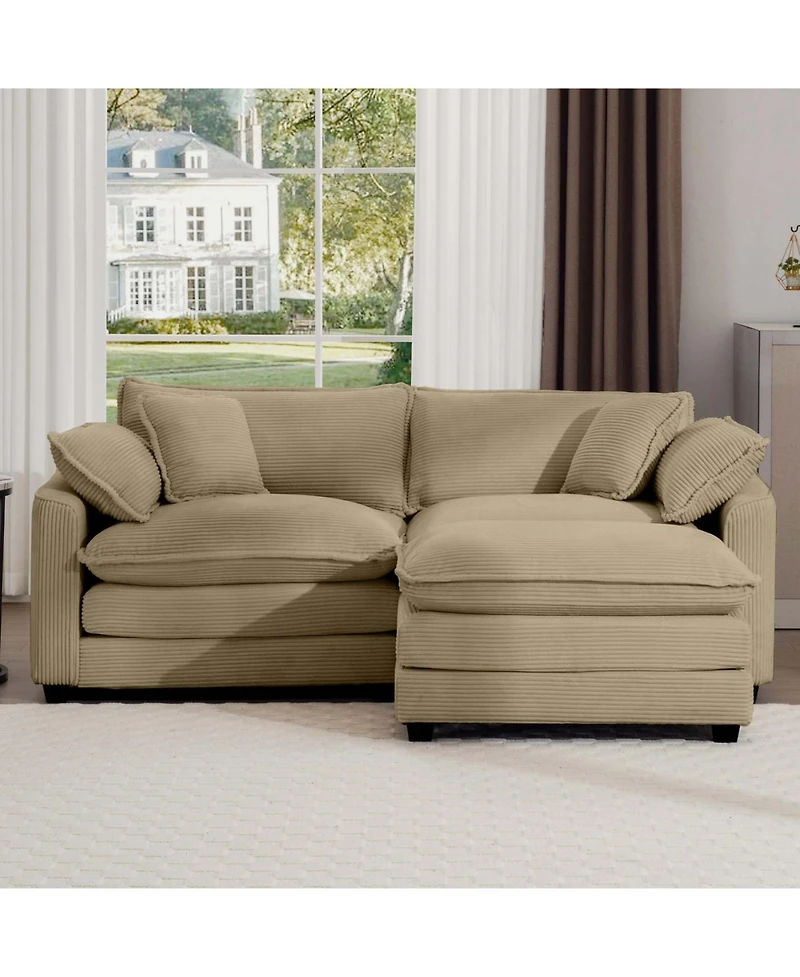 Streamdale Furniture Streamdale Corduroy L-Shaped 2-Seater Sofa with Ottoman, Tan