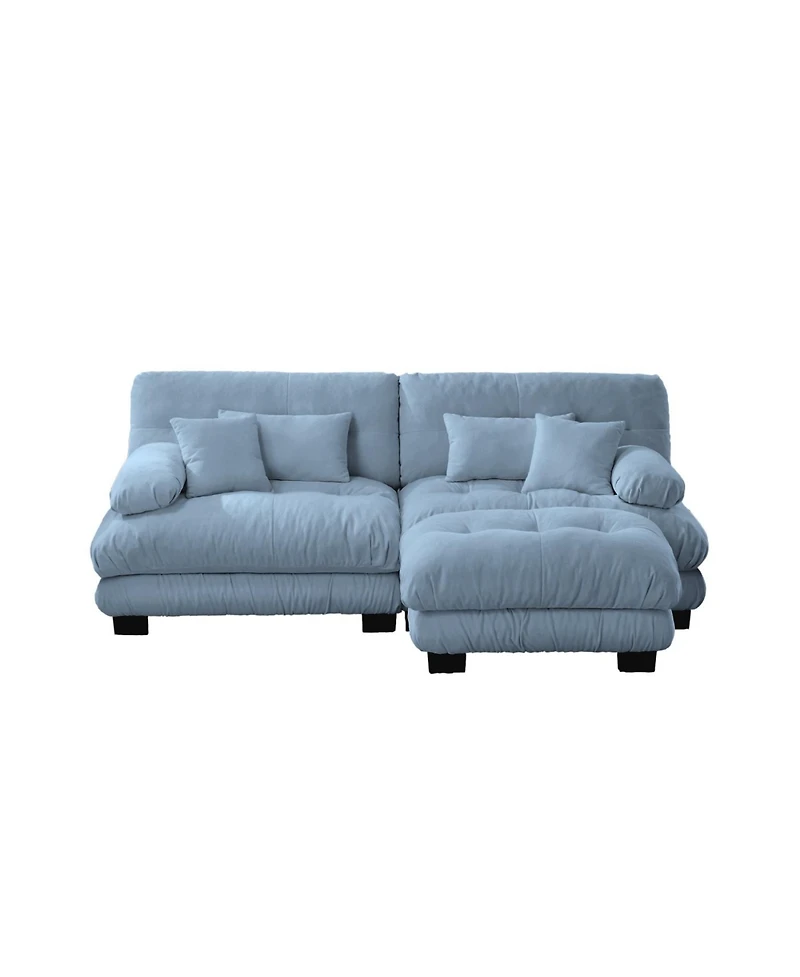 Streamdale Furniture Cloud Couch Chenille Blue Sectional Sofa with Ottoman and Pillows