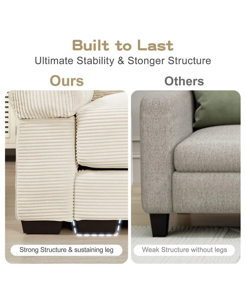 Streamdale Oversized Cloud Modular Sectional Couch, Premium Corduroy 3-Seater, 12 Pillows, Cream