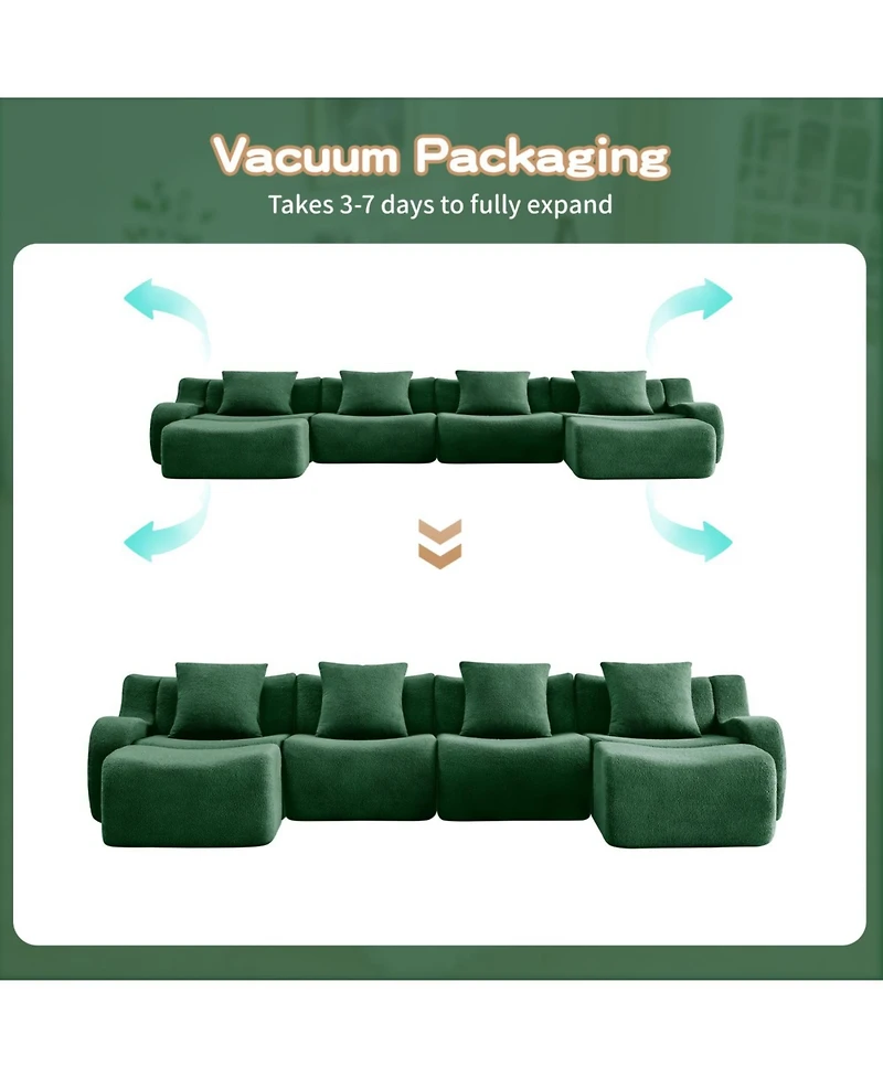 Streamdale U-Shaped Boneless Sofa, Teddy Fabric, No Assembly Required, Green