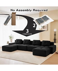 Streamdale Furniture 153" Modern U-Shaped Corduroy Sectional Sofa, 4-Seater Couch with Ottomans, Black