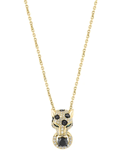Effy Collection White & Black Diamond and Emerald Accent Pendant Necklace (7/8 ct. t.w.) in 14k Yellow Gold
