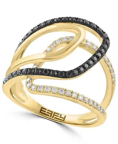 Effy Collection White & Black Diamond Ring (3/8 ct. t.w.) in 14k Yellow Gold