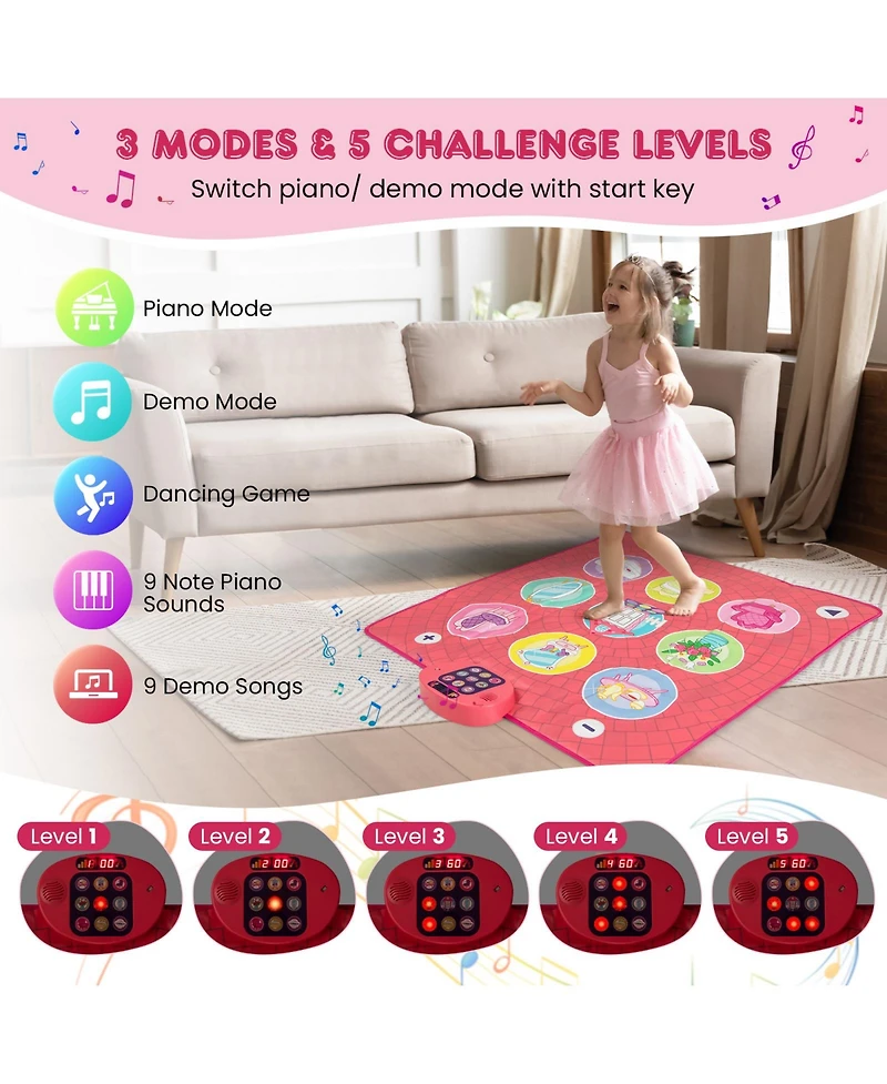 Hongge Kids Dance Mat Game Toy With Music Keyboard Sounds And Adjustable Volume