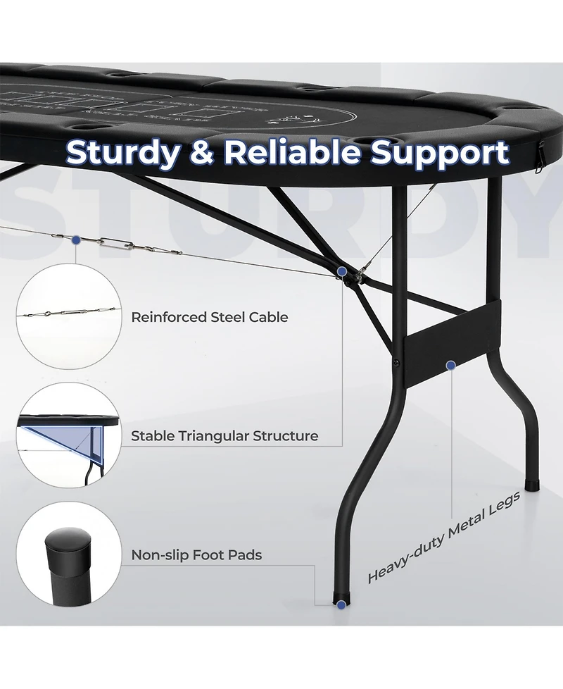 Sugift 72 Inch Foldable Poker Table for 8 Players Portable Oval Card Board Game Table