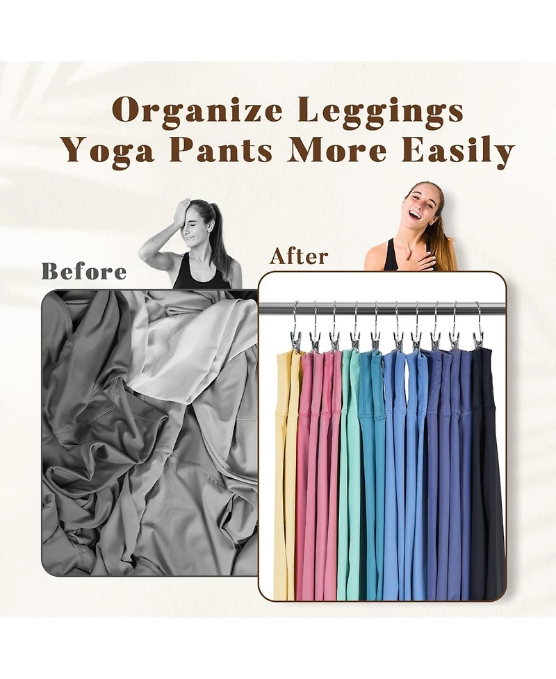 Legging Hanger Organizer with Rubber-Coated Clips for Yoga Pants, Workout Sets, Boots