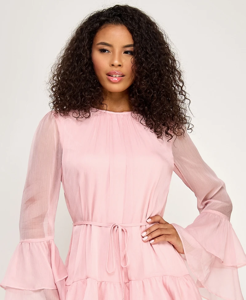 Seni & Cade Juniors' Crewneck Layered Ruffle Mini Dress