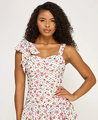 Seni & Cade Juniors' Floral Polka Dot Short Dress