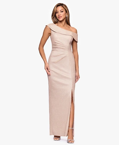 Xscape Petite One-Shoulder Long Slit Dress