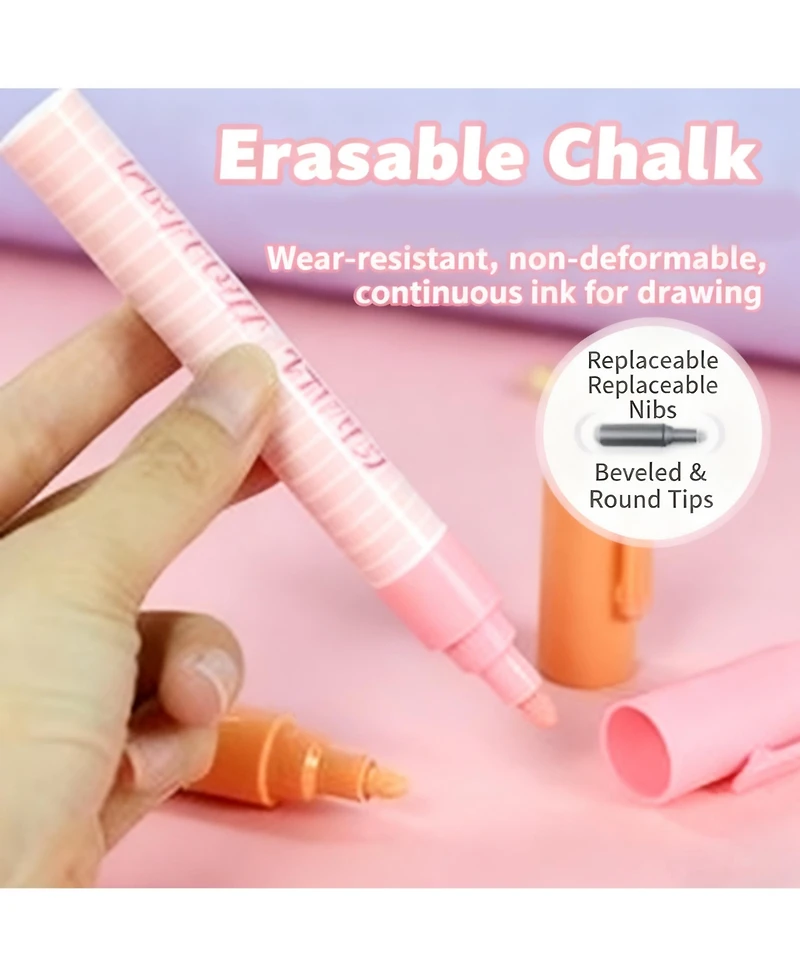 Htutwoo 0.4" Macaron Liquid Chalk, Erasable Painting Graffiti Highlighter for Blackboard Writing and Painting