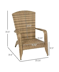 Outsunny Patio Wicker Adirondack Chair, Outdoor All-Weather Rattan Fire Pit Chair w/ Soft Cushions, Tall Curved Backrest and Comfortable Armrests for