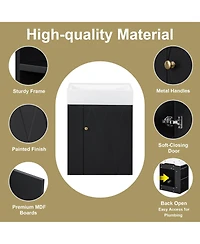 Boyel Living 20 Inch Bathroom Vanity with Ceramic Sink, Diamond Pattern Door, Gold Handle, Side Storage Shelves, Modern Cabinet Towel Bar