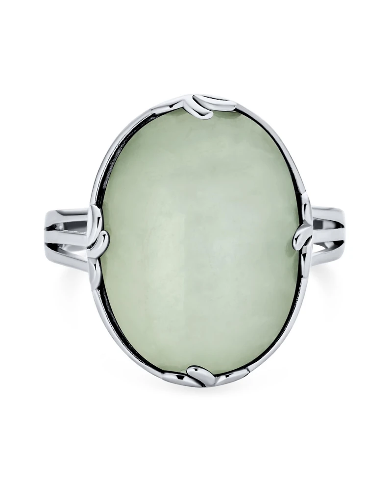 Bling Jewelry Light Green Jade Fleur-de-Lis Filigree Full Finger Armor Statement Ring Sterling Silver