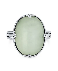 Bling Jewelry Light Green Jade Fleur-de-Lis Filigree Full Finger Armor Statement Ring Sterling Silver