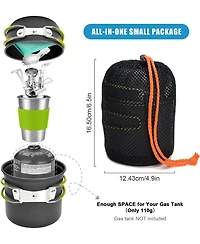 Aofar Camping Cookware Stove Carabiner Canister Stand Tripod and Stainless Steel Cup, Tank Bracket, Fork Spoon Kit