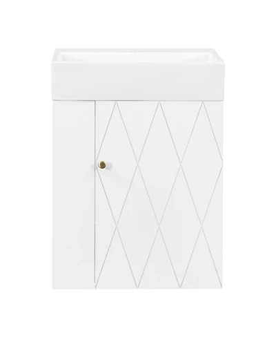 Casainc Bathroom Vanity with Ceramic Sink Diamond Pattern Door and Gold Handle
