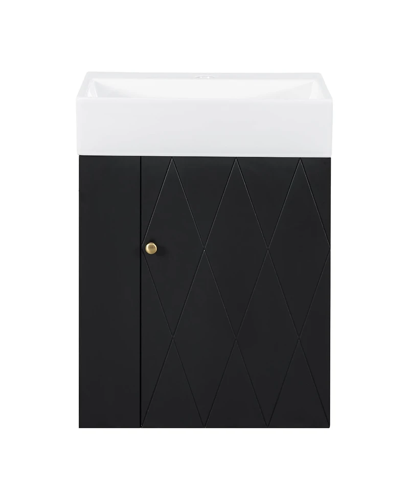 Casainc Bathroom Vanity with Ceramic Sink Diamond Pattern Door and Gold Handle