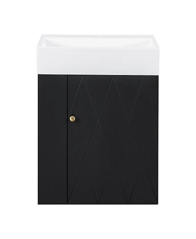 Casainc Bathroom Vanity with Ceramic Sink Diamond Pattern Door and Gold Handle