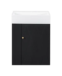 Casainc Bathroom Vanity with Ceramic Sink Diamond Pattern Door and Gold Handle