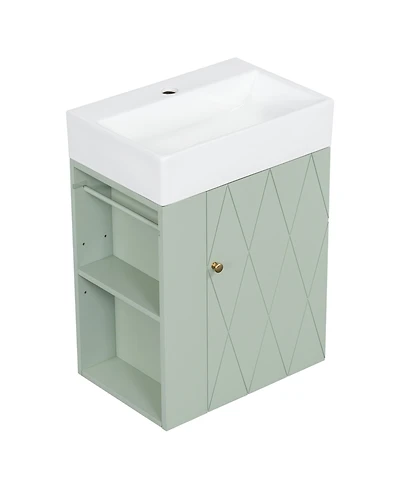 Casainc Bathroom Vanity with Ceramic Sink Diamond Pattern Door and Gold Handle