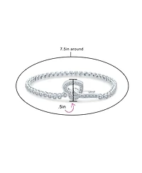 Bling Jewelry Open Heart Cubic Zirconia Bezel Tennis Bracelet & Round Stud Earrings Jewelry Set Sterling Silver