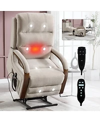 Power Chenille Lift Recliner Chair Dual Motor Infinite Position Up to 350 Lbs with Solid Wood Armrests, Heat Massage and Heavy Duty Motion Mechanism