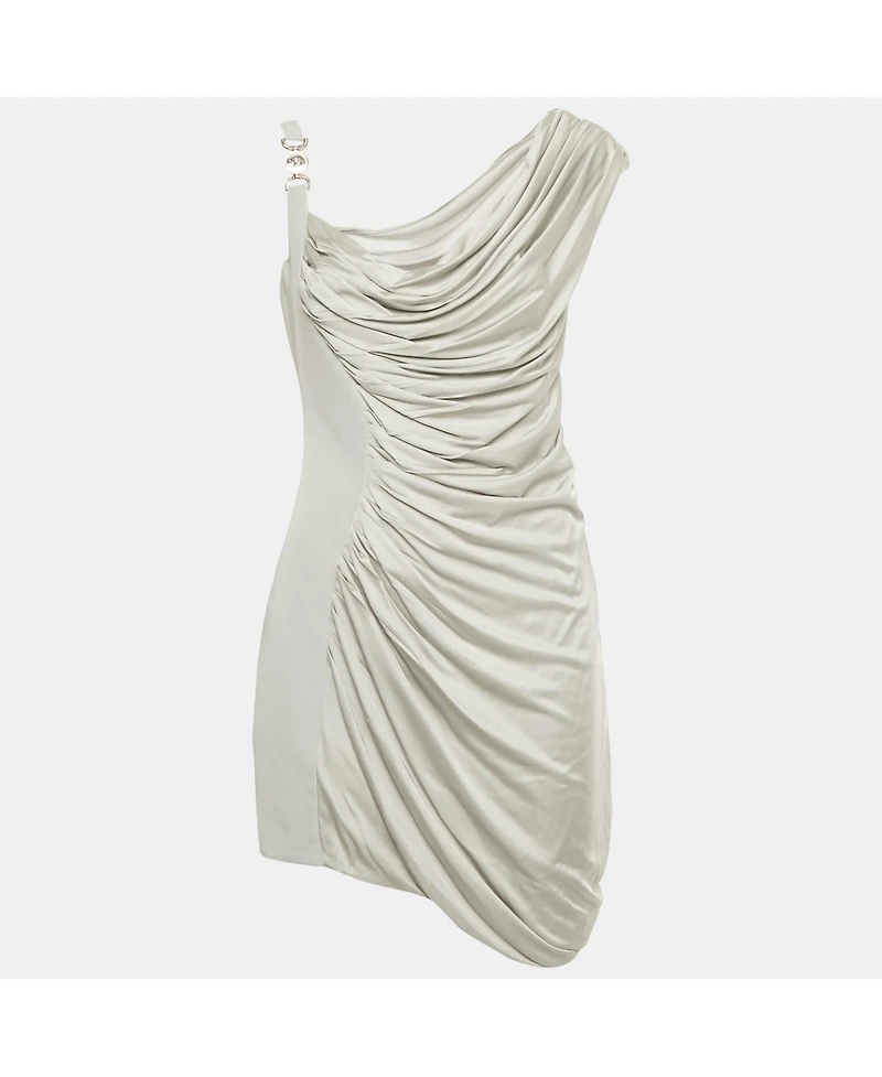 Pre-Owned Versace Women's Grey Crepe & Satin Draped Sleeveless Mini Dress