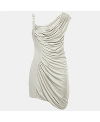 Pre-Owned Versace Women's Grey Crepe & Satin Draped Sleeveless Mini Dress