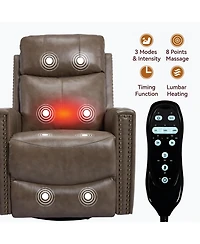 Casainc Genuine Leather Heat Massage Manual Recliner Chair with Rocker and Swivel