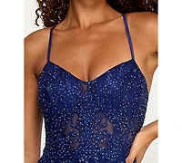 Say Yes Juniors' Embroidered Applique Side-Slit Ball Gown, Created for Macy's