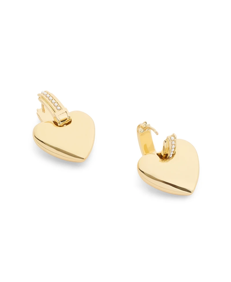 Coach Faux Cultivated Pearl Signature Puffy Heart Charm Drop Earrings