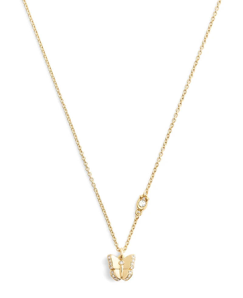 Coach Faux Stone Pave Icons Butterfly Pendant Necklace