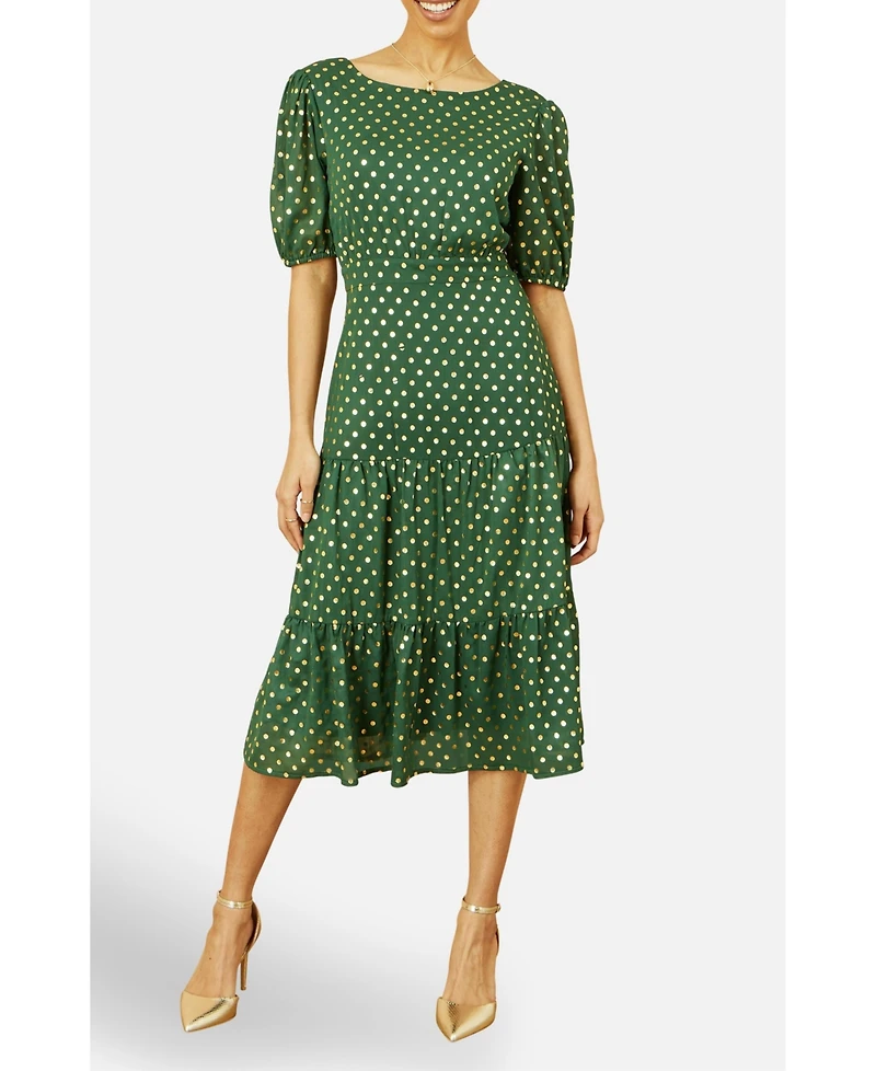 Yumi Women's Foil Spot Midi Dress With Scoop Back