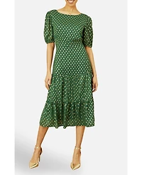 Yumi Women's Foil Spot Midi Dress With Scoop Back