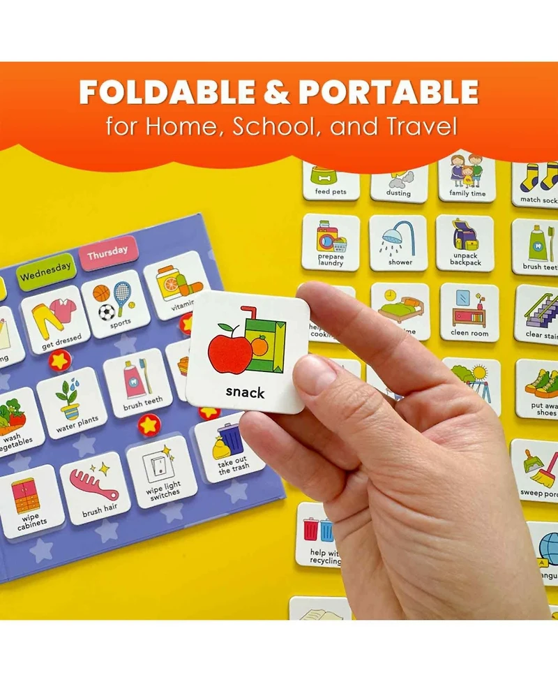 Quokka Magnetic Chore Chart for Kids with 72 Routine Magnets & Star Rewards - Foldable Visual Daily Responsibility Schedule