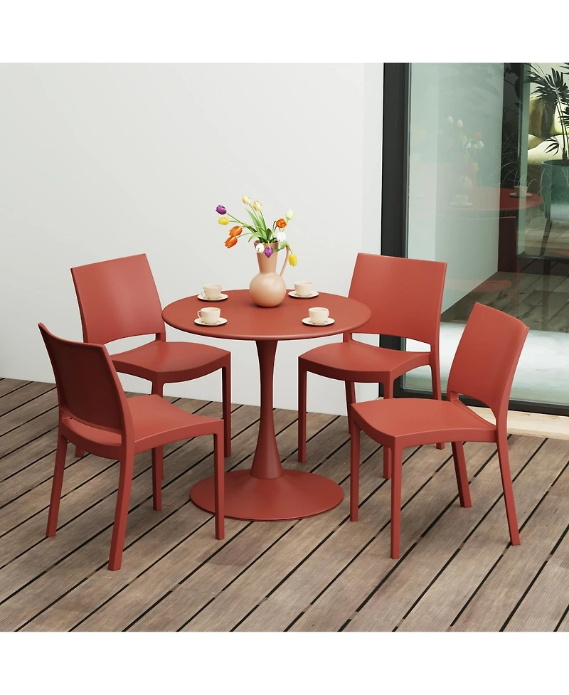 WestinTrends 5-Piece Indoor Outdoor Round Metal Patio Dining Table Set With Stackable Side Chairs