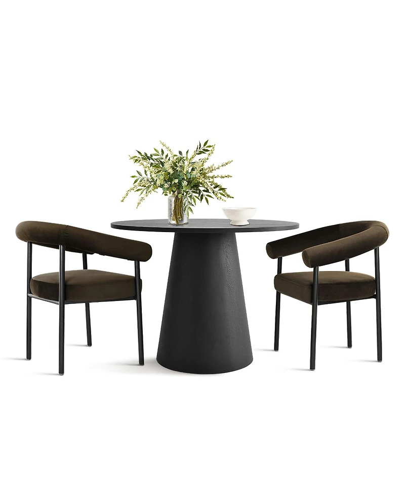 Maison Boucle 3-Piece Modern Dining Set, 35'' Round Pedestal Table with Velvet Upholstered Armchairs, Small Kitchen or Apartment Set
